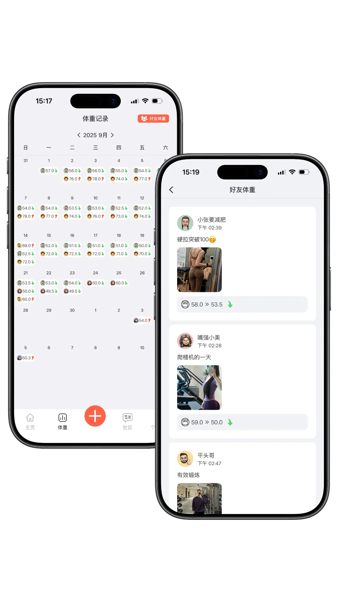 与好友一起记录体重